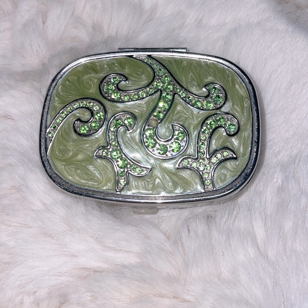 Vintage Crystal Rhinestone Pillbox Jewelry Case